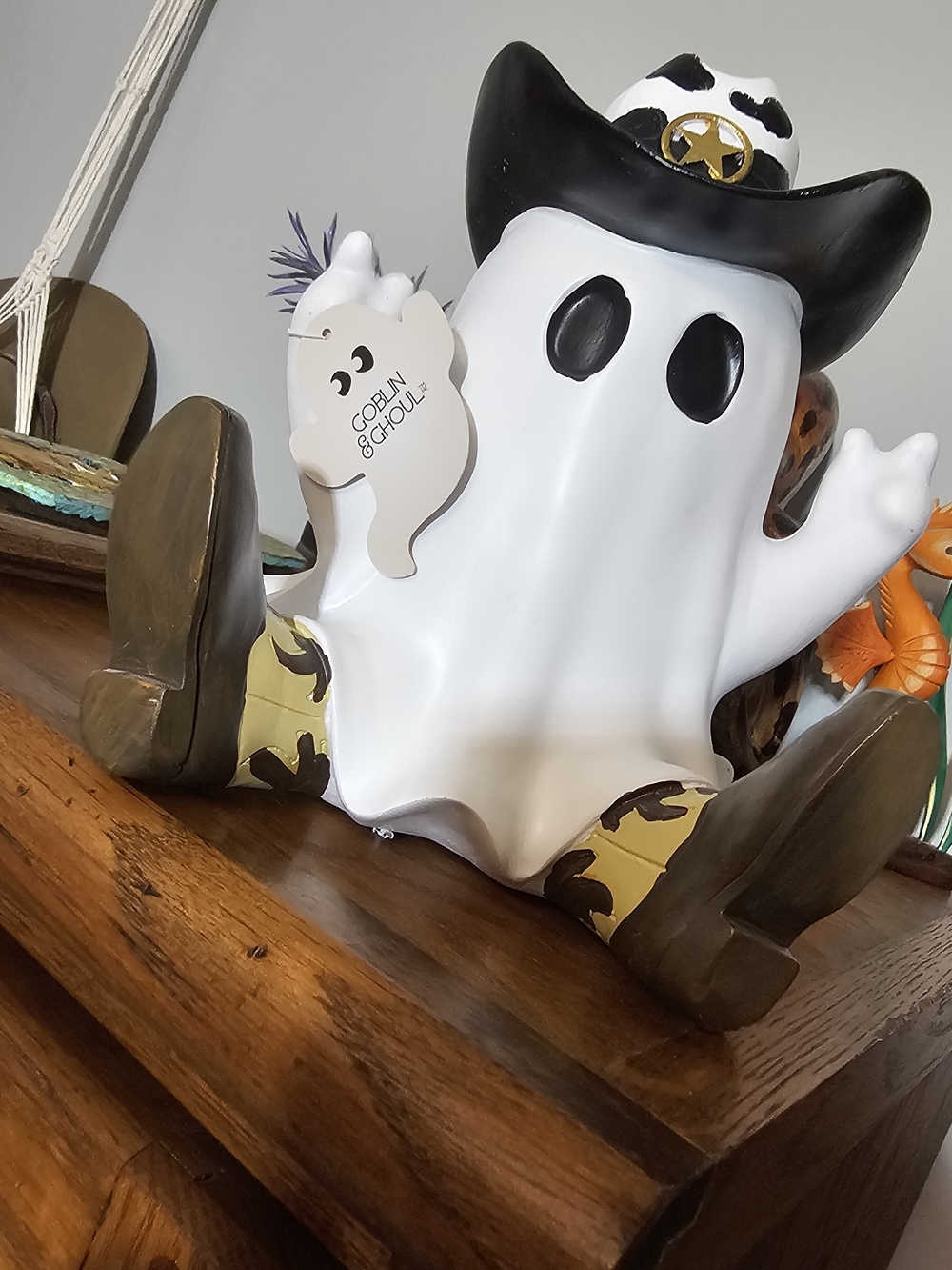 Cowboy Ghost Figurine Decor - White with Black Hat